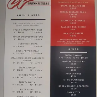 Menu as of Jan 2023