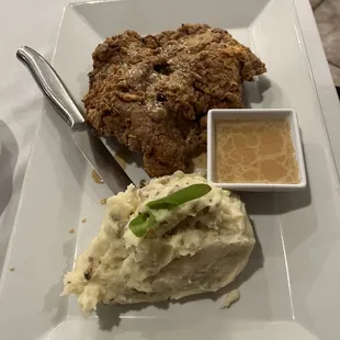 Chicken fried steak with mashed potatoes
