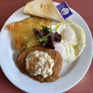 Chicken fried steak and eggs