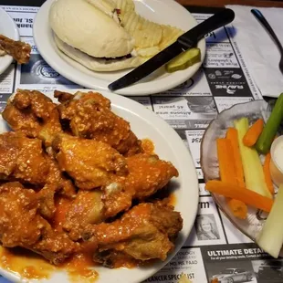 Hot garlic wings and pastrami burger. Wings good burger not so much