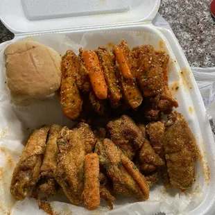 Spicy garlic wings (bottom) and hot lemon pepper (top)