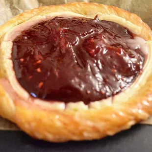 a pastry with chocolate spread on top