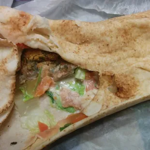 Soggy falafels in a pita wrap