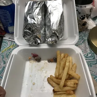 Shawarma wrap and teensy order of fries.
