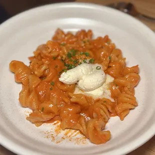 Fusilli - vodka sauce, Calabrian chili, whipped mascarpone, chives