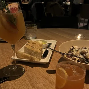 a plate of food and a drink