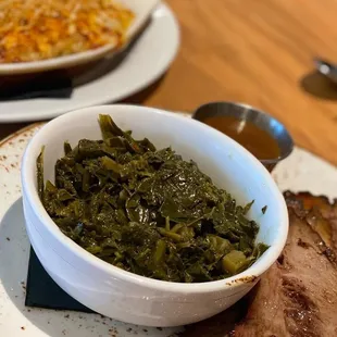 Beef brisket with sides selected-collard green, Mac cheese