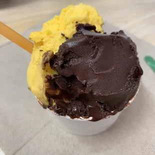 Mango sorbet and extra dark chocolate (both dairy free)
