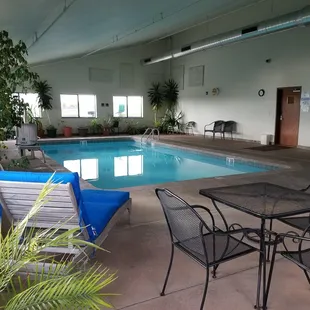 Indoor heated pool with ADA certified pool lift.