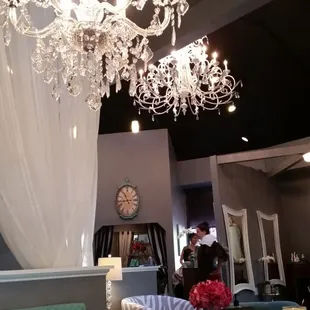 love the chandelier lights in the room. classy place!