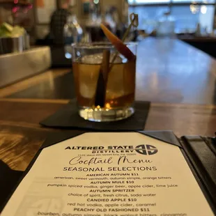Fall seasonal cocktails featuring a peachy old fashion