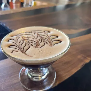 a latte on a table