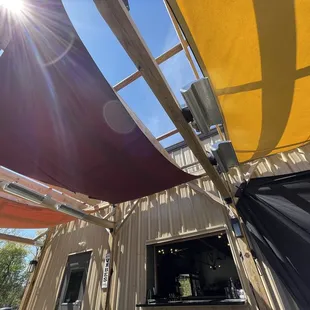 Heaters and canopy&apos;s above the patio to protect you from the elements