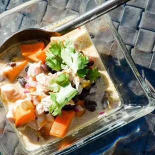 a bowl of food on a table