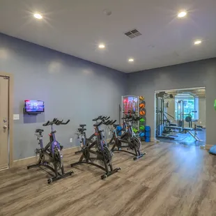 Spin room with Fitness OnDemand