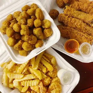 Fried okra, fried shrimp, fried ribs