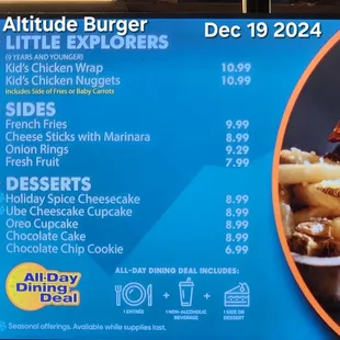 Menu. Note the 5% surcharge.