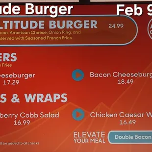 Entrees menu Feb 9 2024