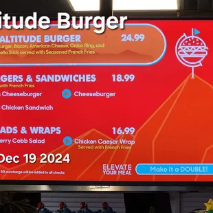 Menu. Note the 5% surcharge.