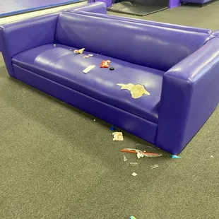 Trash pulled out from one couch