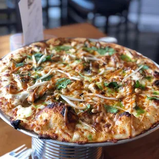 a pizza on a metal pan