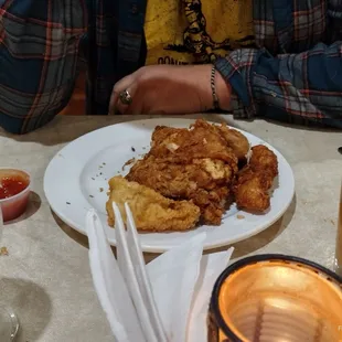 Fried chicken, wings, coconut  shrimp already eaten....