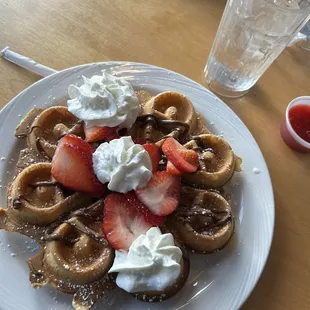 Belgian waffle with Nutella and strawberries