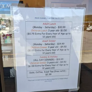 Menu prices