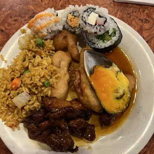 Sushi bar, fried rice, Chinese chicken, oysters