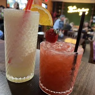$9 HH Colada &amp; strawberry margarita on the rocks (delicious!)