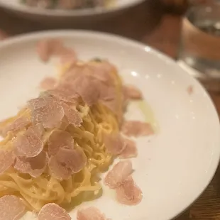40 egg yolk pasta with sage brown butter and shaved white truffle