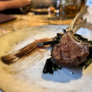 Slow Roasted Lamb Rack with spring raabs and salsa verde