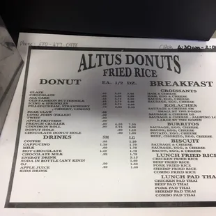 Menu up close