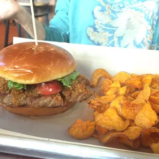 Tuna Burger with Sweet Potato Fries