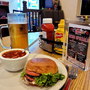 Swiss &amp; Cheese sandwich, soft brioche bun. Bowl of hot &amp; spicy pinto beans! No excuses, really spicy!