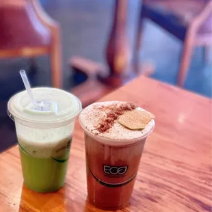 [Customized] Green juice; Pecan Apple Crisp Cold Brew. Yumm