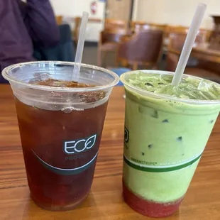tea and strawberry matcha latte