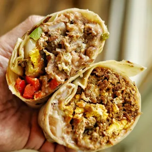 Machaca and chorizo burritos