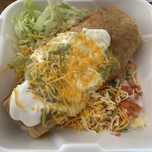 Chicken Chimichanga. Yes, it usually is smothered in Chilé Verde. They forgot it