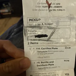 A name  A number  A order id  What food was purchased! And what do ya know its all on a receipt