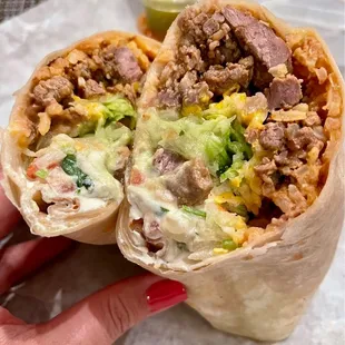 Super burrito with carne asada
