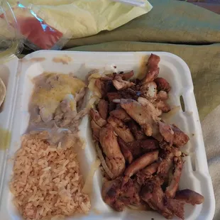 Chicken Fajitas! Can just eat it by itself without tortillas  that's how good it is The meat is so moist! You got my business