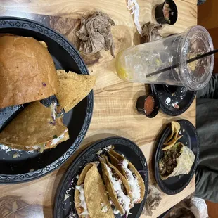Torta, potato tacos, burrito