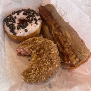 Maple Bacon Special, blueberry crunch, strawberry chocolate chip