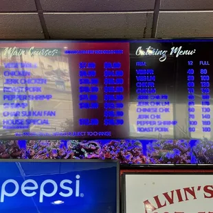 the menu for the restaurant