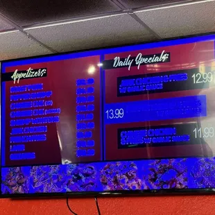 the menu on the wall