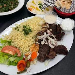 Mixed Grill Platter Sides were Tabouli and hummus