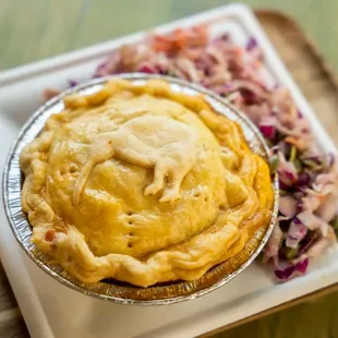 a pie and coleslaw