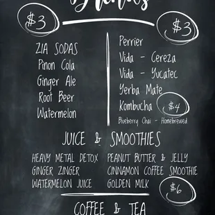 Drinks Menu for A La Cart
