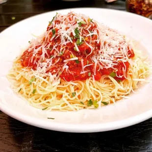 Angel hair meatball spaghetti